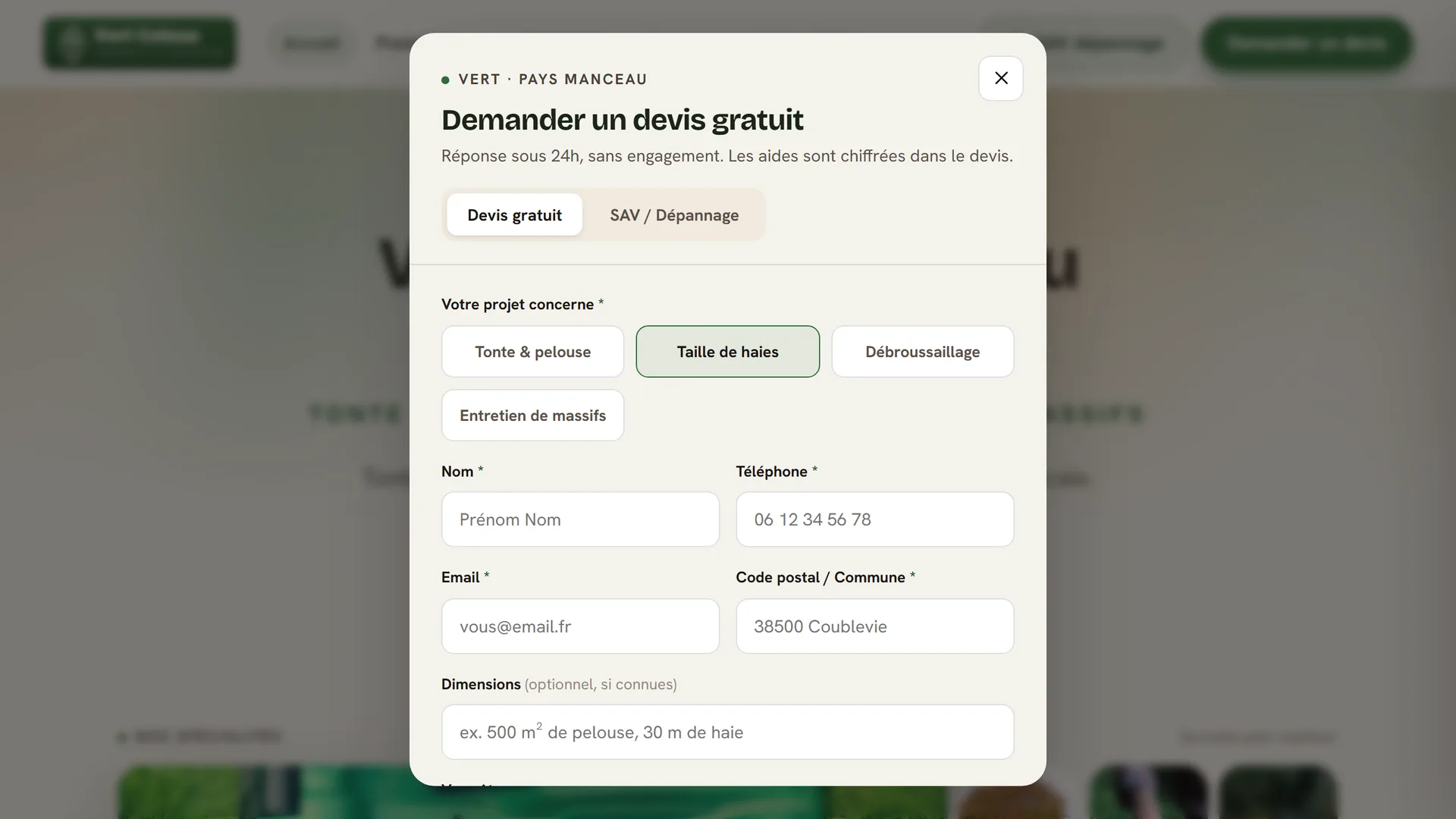 La demande de devis de la démo, ouverte