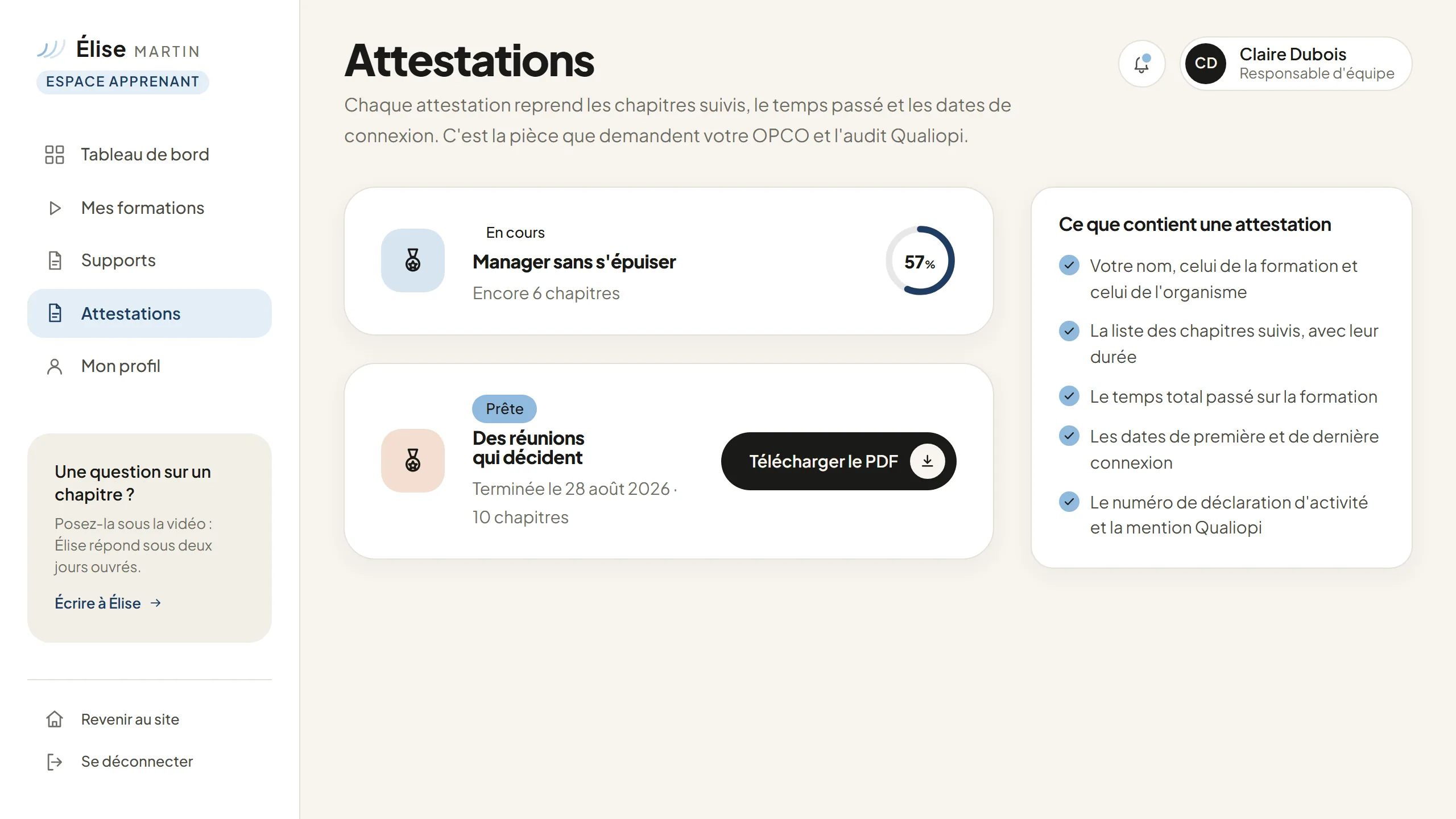 L'attestation de suivi