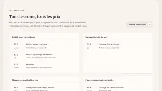 Dix soins, chacun avec sa durée et son prix