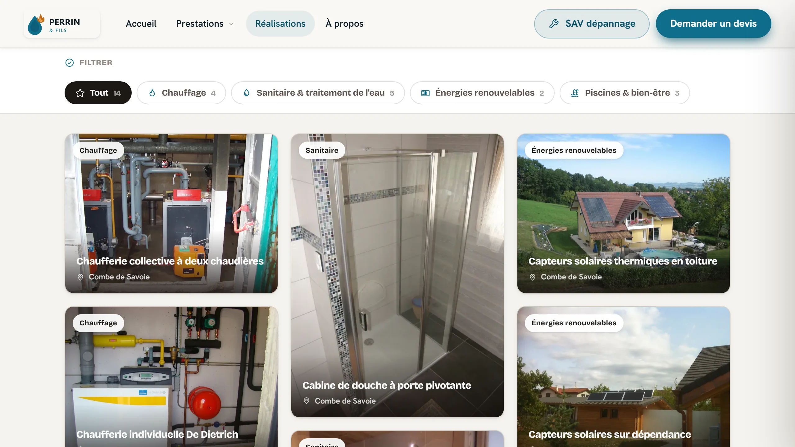 Quatorze chantiers, filtrés par métier