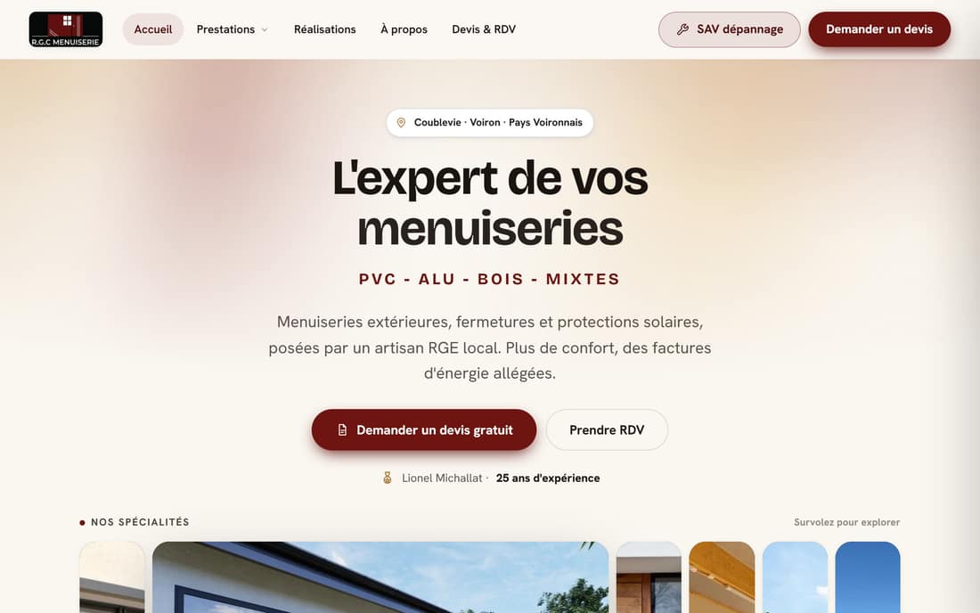 Aperçu du site de RGC Menuiserie
